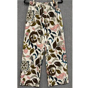 Share Joie Women's Paisley Floral Wide Leg Linen Blend Pants w/Drawstring Waist
